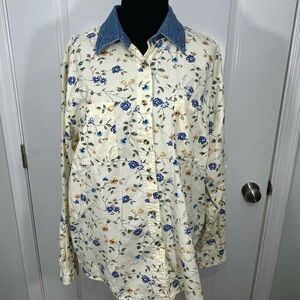 Cabin Creek Floral Print Shirt with Blue Collar Large 12/14 CB-AM